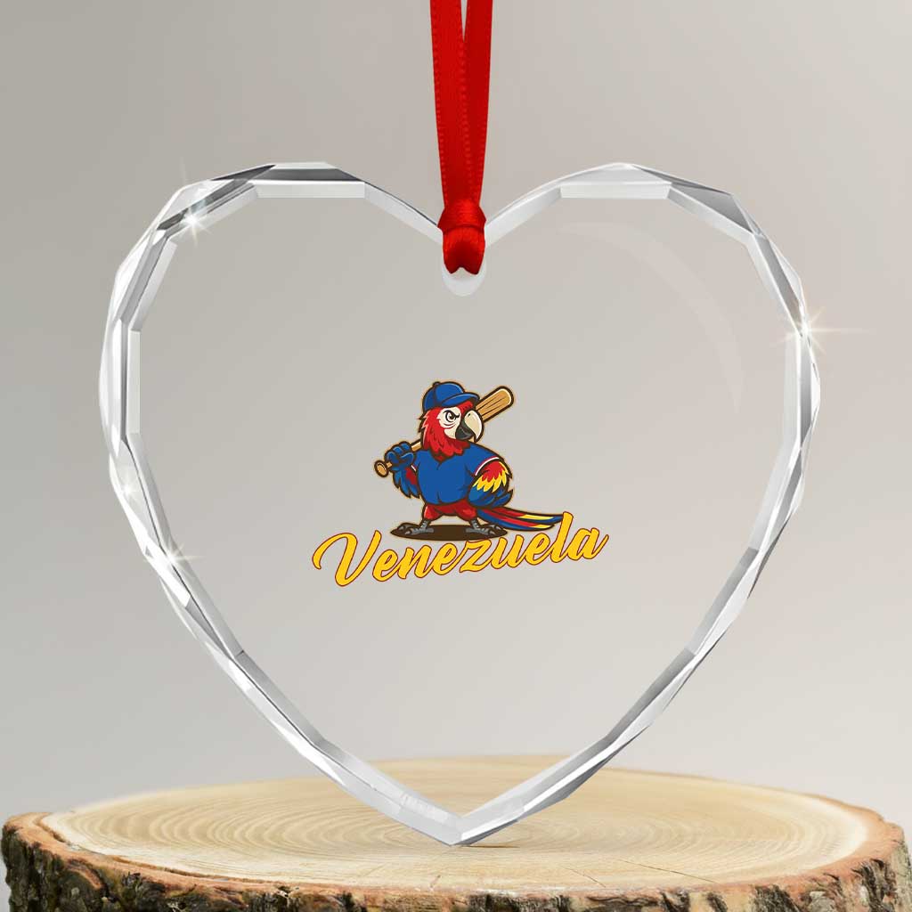 Venezuela Guacamaya Macaw Baseball Heart Crystal Glass Ornament Venezuelan Pride Latino Beisbol Fans