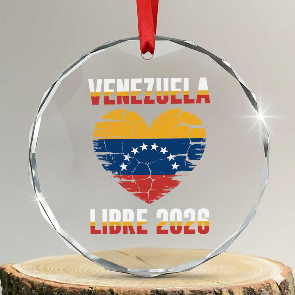 Venezuela Libre 2026 Crystal Glass Ornament Venezuelan Flag Heart Freedom and National Pride - Wonder Print Shop