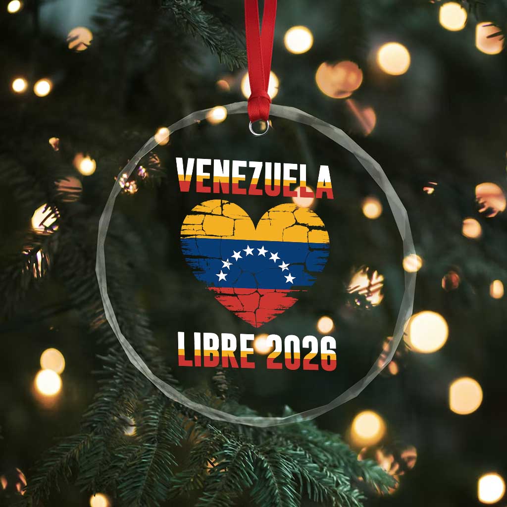 Venezuela Libre 2026 Crystal Glass Ornament Venezuelan Flag Heart Freedom and National Pride - Wonder Print Shop