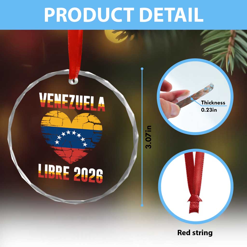 Venezuela Libre 2026 Crystal Glass Ornament Venezuelan Flag Heart Freedom and National Pride - Wonder Print Shop