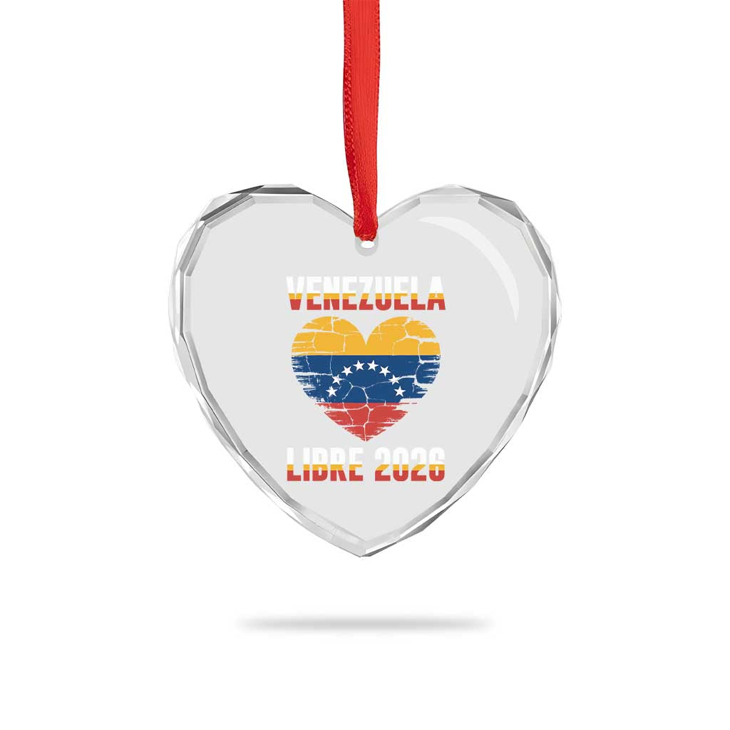 Venezuela Libre 2026 Heart Crystal Glass Ornament Venezuelan Flag Heart Freedom and National Pride - Wonder Print Shop