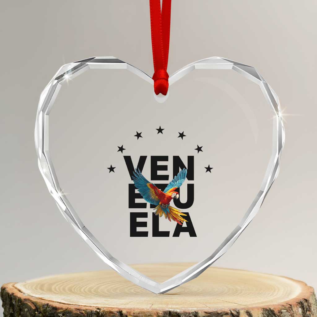 Venezuela Pride Flying Macaw Heart Crystal Glass Ornament Ara Macao Guacamaya Venezuelan Pride Tropical Bird