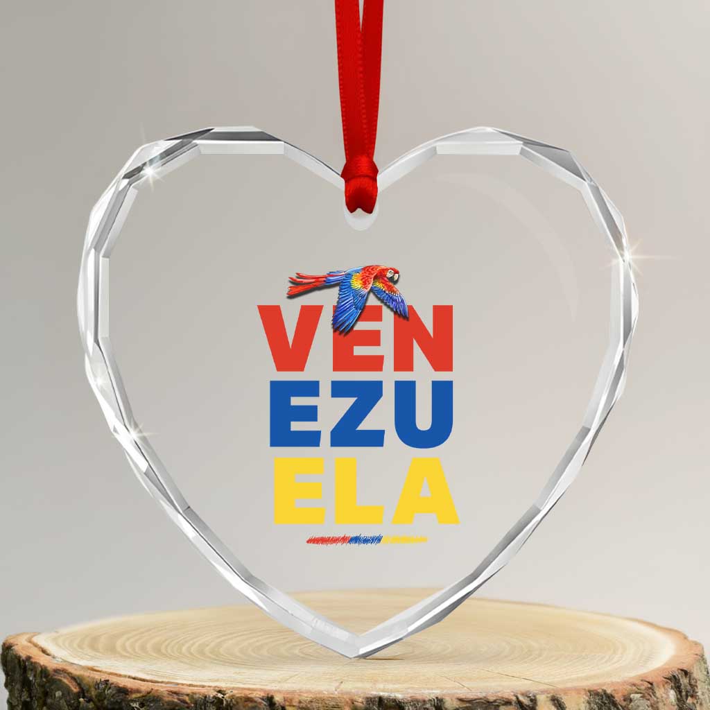Venezuela Pride Flying Scarlet Macaw Heart Crystal Glass Ornament Ara Macao Guacamaya Venezuelan Pride Tropical Bird