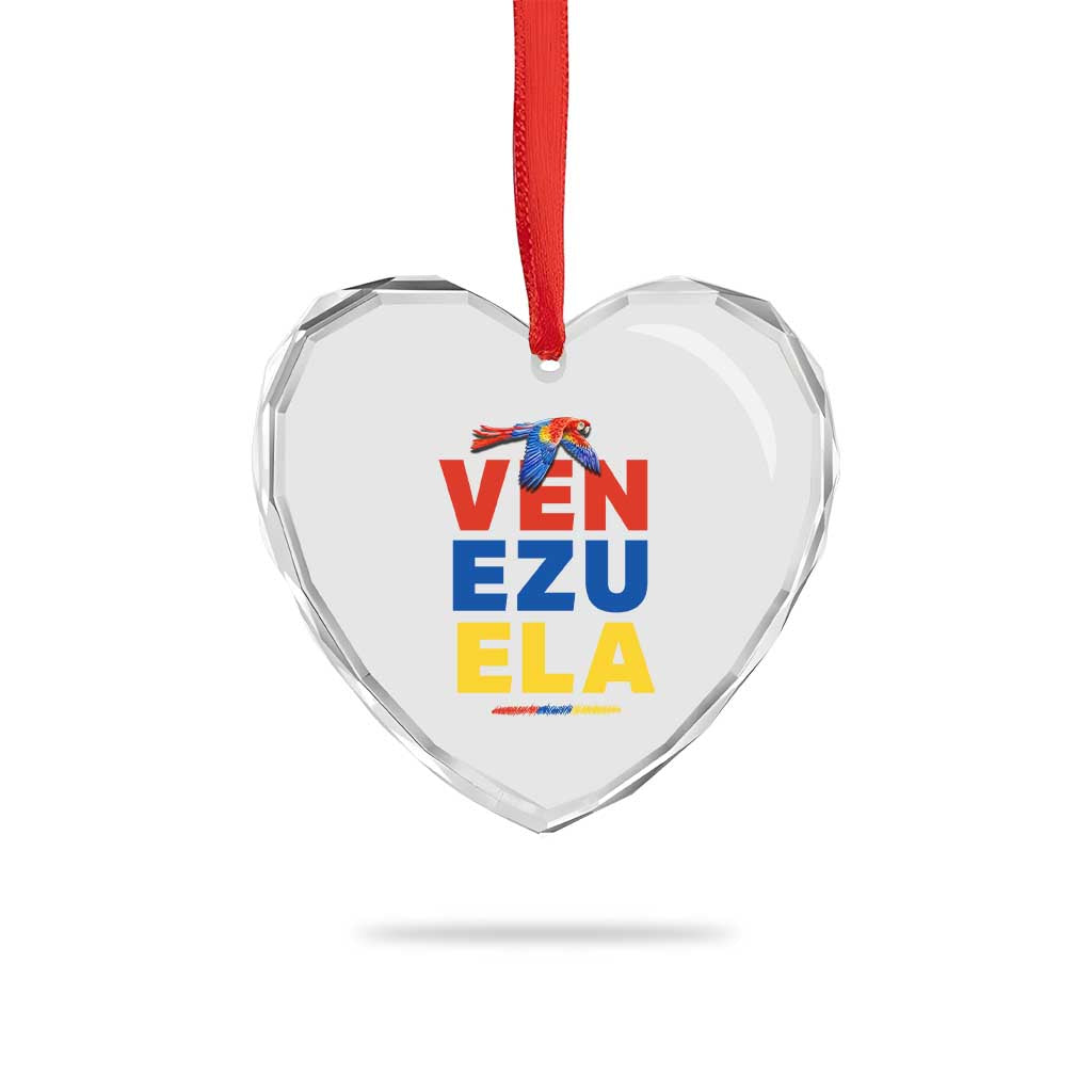 Venezuela Pride Flying Scarlet Macaw Heart Crystal Glass Ornament Ara Macao Guacamaya Venezuelan Pride Tropical Bird