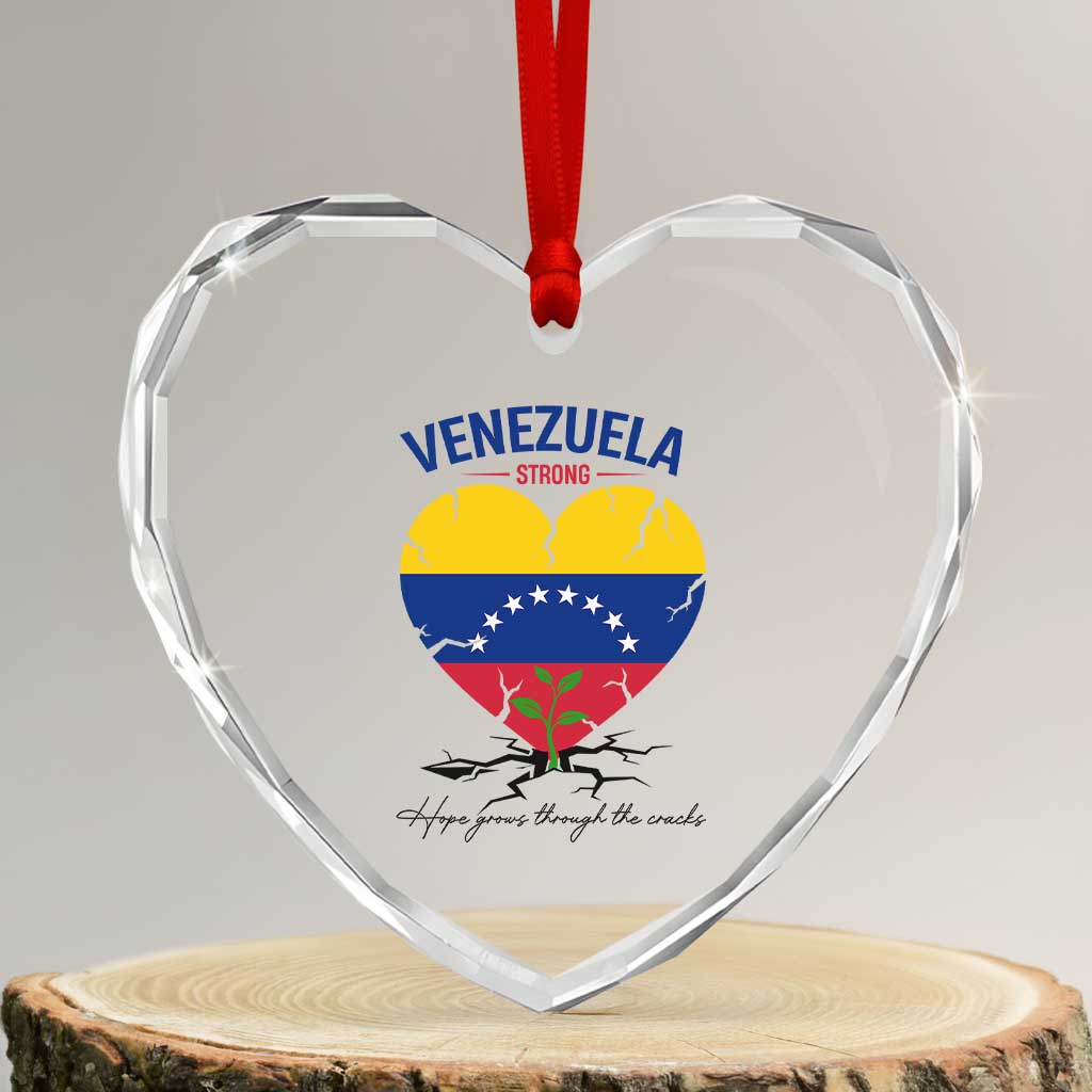 Venezuela Strong Healing Support Heart Crystal Glass Ornament Hope Grows Through Cracks Venezuelan Flag Heart