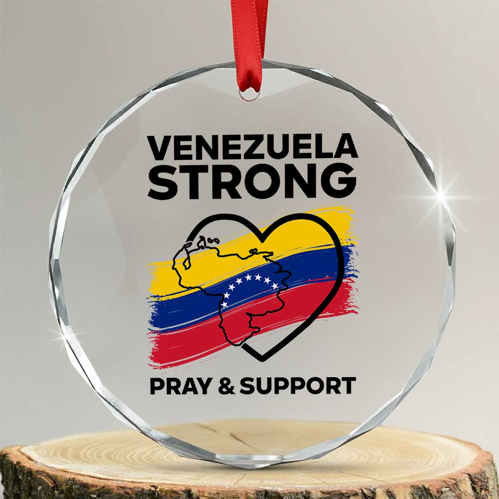 Venezuela Strong Pray and Support Crystal Glass Ornament Solidarity Patriotic Venezuelan Flag Map Heart