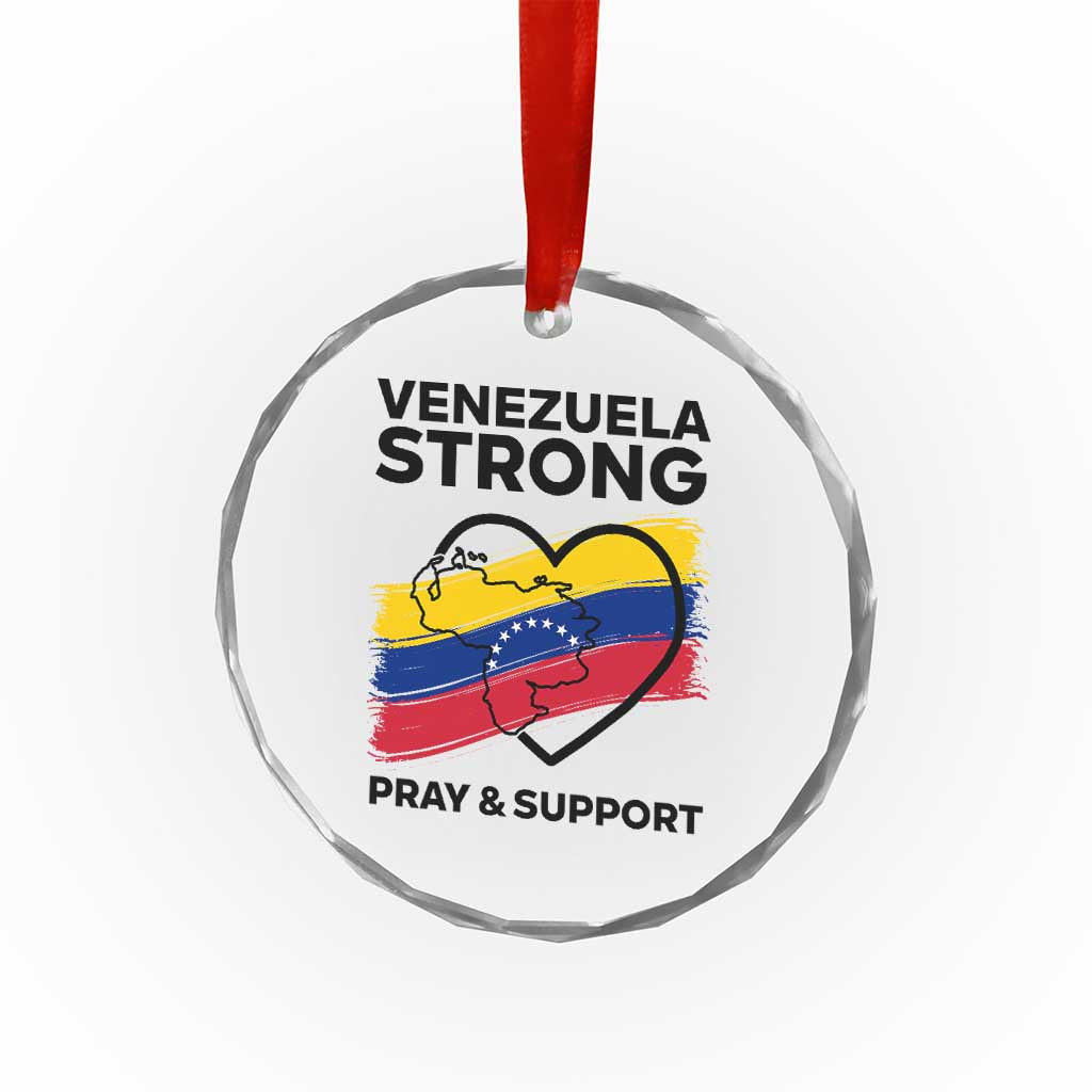Venezuela Strong Pray and Support Crystal Glass Ornament Solidarity Patriotic Venezuelan Flag Map Heart