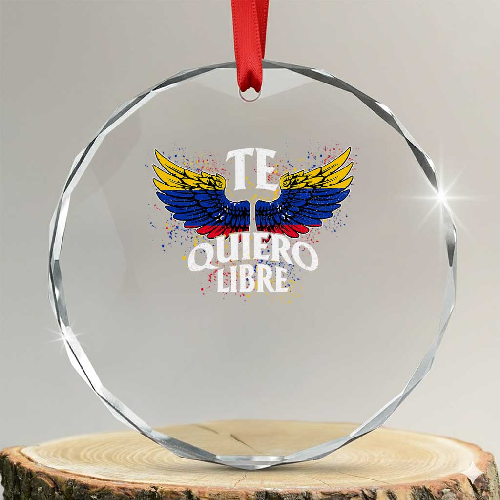 Venezuelan Pride Crystal Glass Ornament Te Quiero Libre Venezuela Flag Wings - Wonder Print Shop