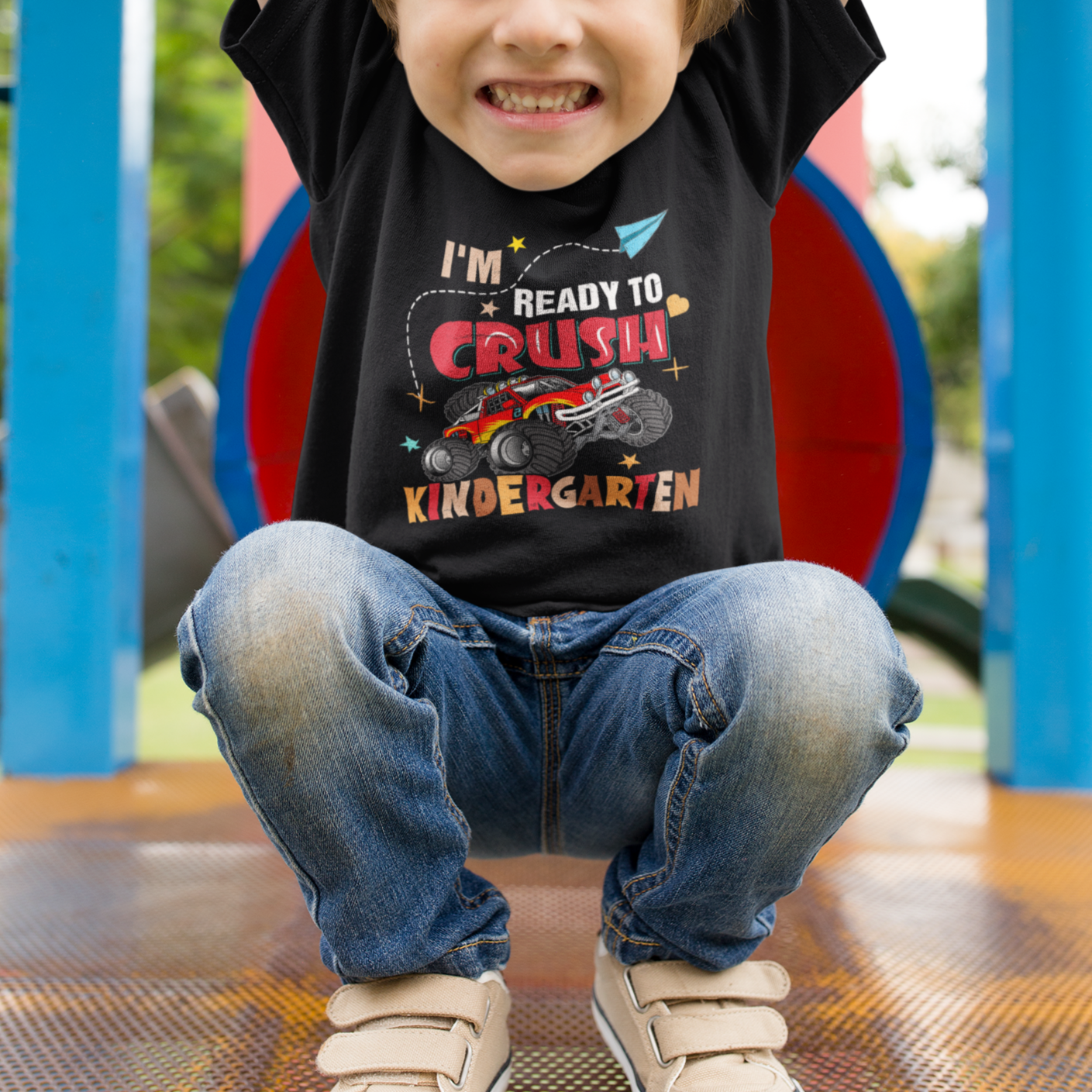 Crush Kindergarten T Shirt For Kid Monster Truck I'm Ready First Day Back To School Retro - Wonder Print Shop