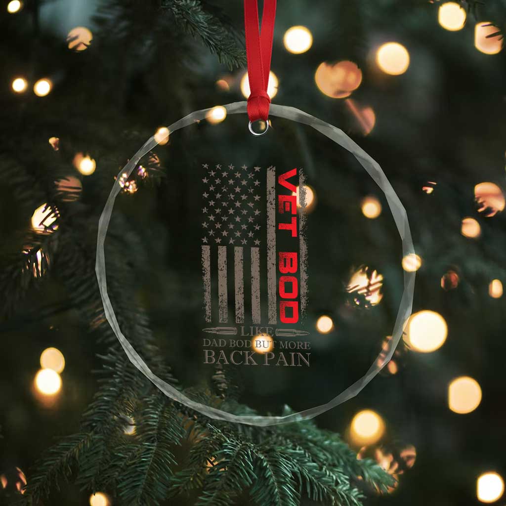 Vet Bod Crystal Glass Ornament Funny Veteran Like Dad Bod But More Back Pain US Flag - Wonder Print Shop