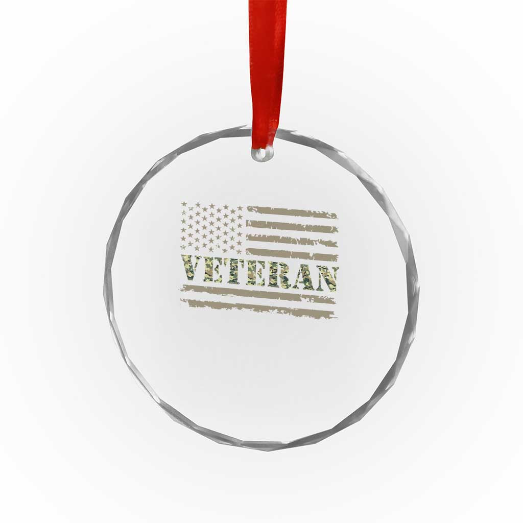Veteran Crystal Glass Ornament Retro Patriotic Army Camouflage US Flag