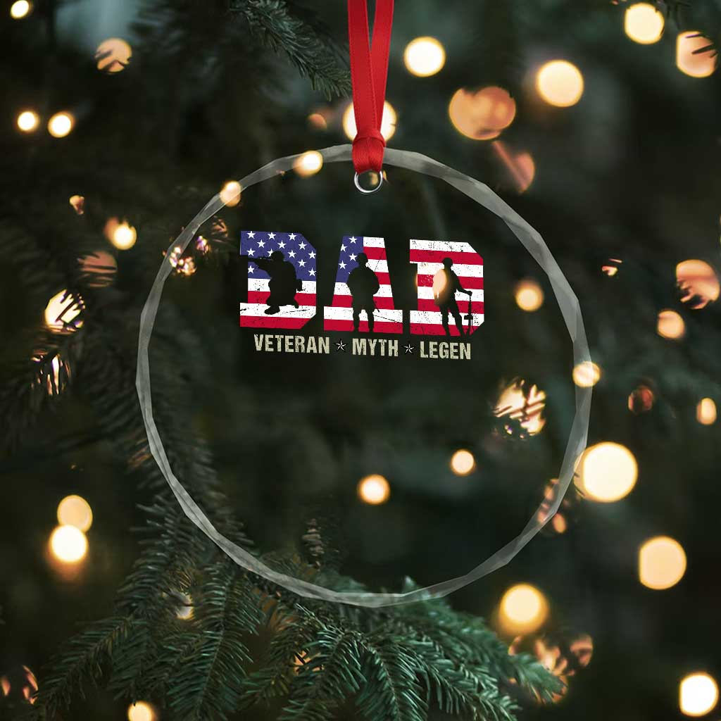 Veteran Dad The Myth Legend Crystal Glass Ornament Cool Father's Day Military Gifts 4th of July