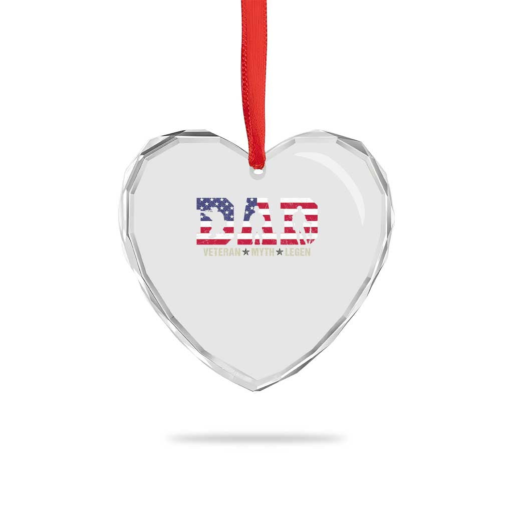 Veteran Dad The Myth Legend Heart Crystal Glass Ornament Cool Father's Day Military Gifts 4th of July