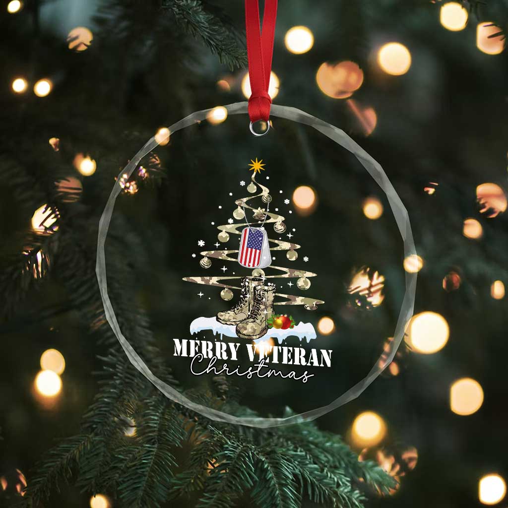 Veteran Day Xmas Crystal Glass Ornament Merry Veteran Christmas Fir Tree Dog Tag Combat Shoes TS11