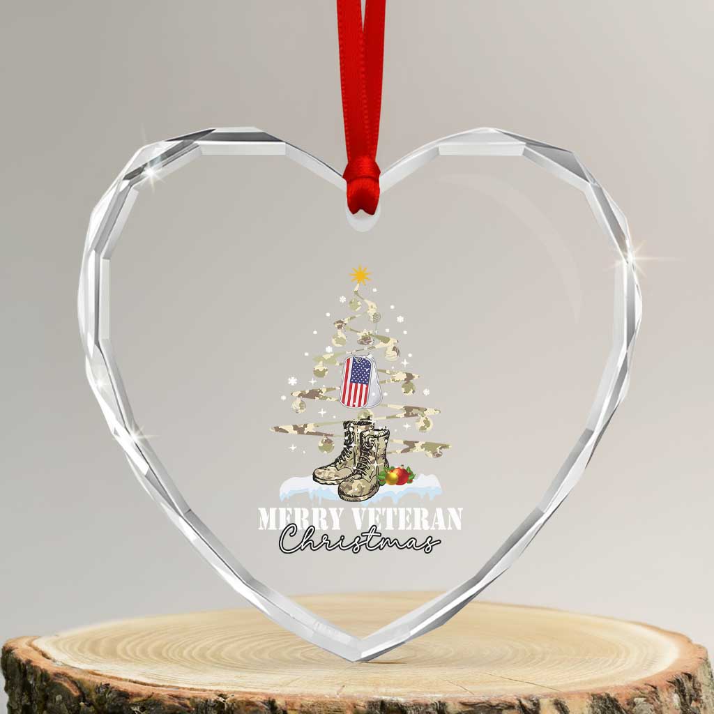 Veteran Day Xmas Heart Crystal Glass Ornament Merry Veteran Christmas Fir Tree Dog Tag Combat Shoes - Wonder Print Shop