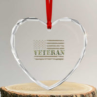 Veteran Heart Crystal Glass Ornament Retro Patriotic Army Camouflage US Flag