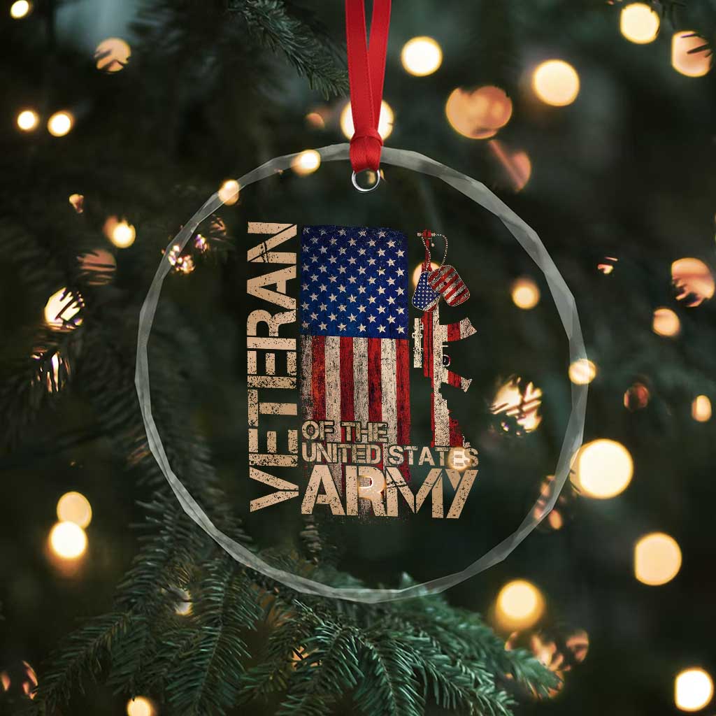 Veteran Of The United States Crystal Glass Ornament Army US Flag Veteran Patriotic