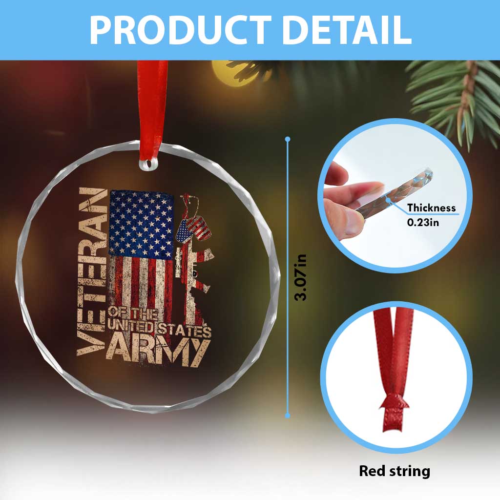 Veteran Of The United States Crystal Glass Ornament Army US Flag Veteran Patriotic
