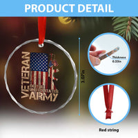 Veteran Of The United States Crystal Glass Ornament Army US Flag Veteran Patriotic