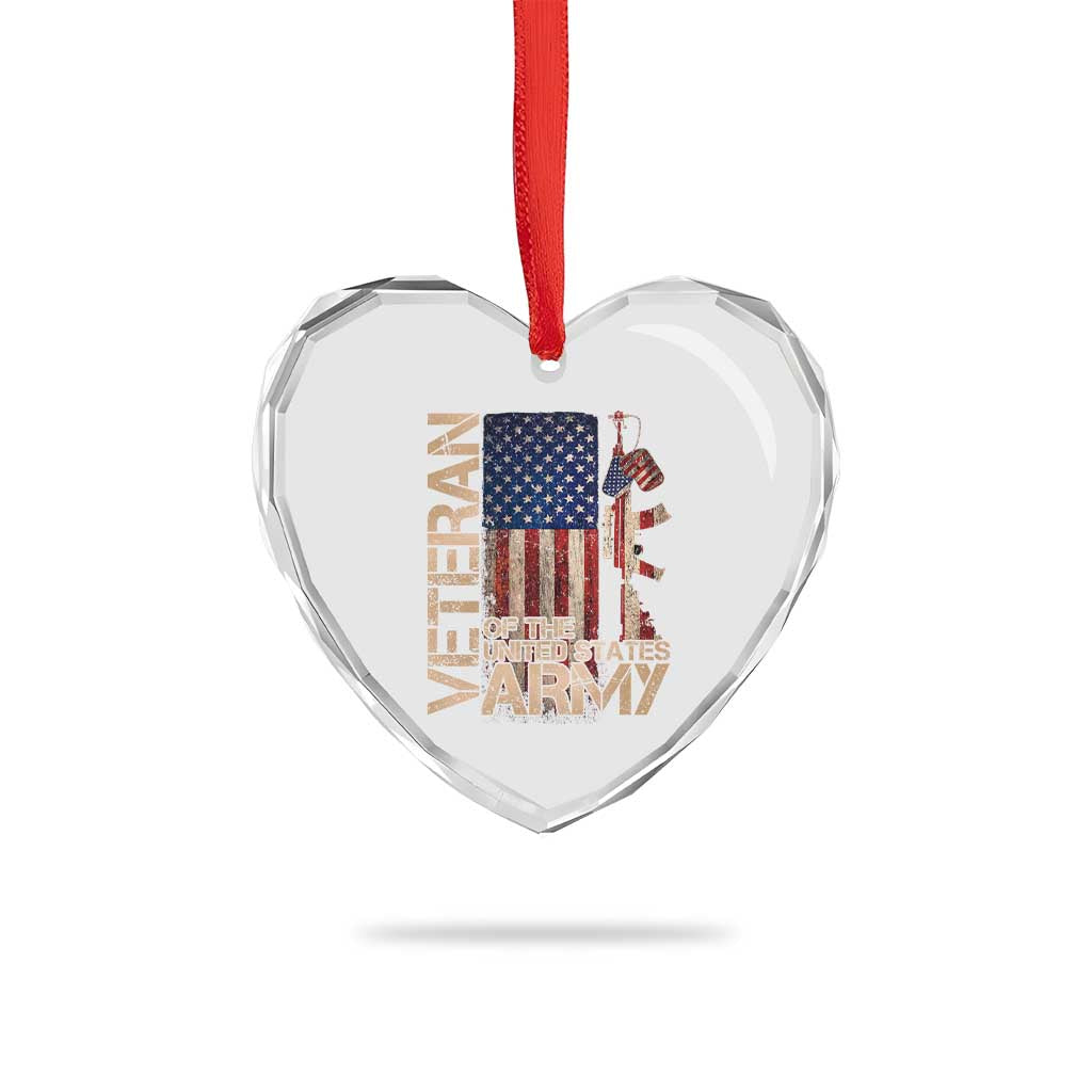 Veteran Of The United States Heart Crystal Glass Ornament Army US Flag Veteran Patriotic