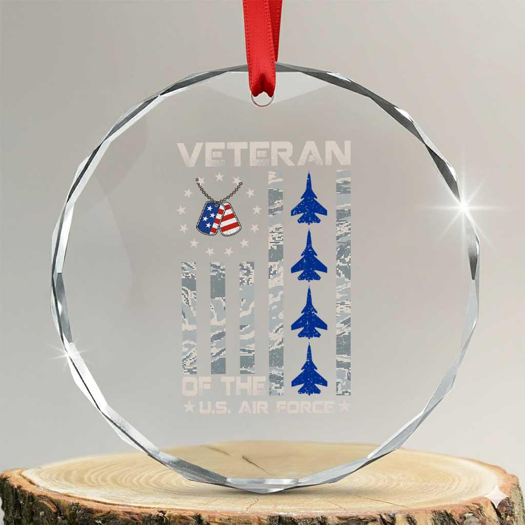 Veteran Of The US Air Force Crystal Glass Ornament Vintage Camo USA Flag Veterans - Wonder Print Shop