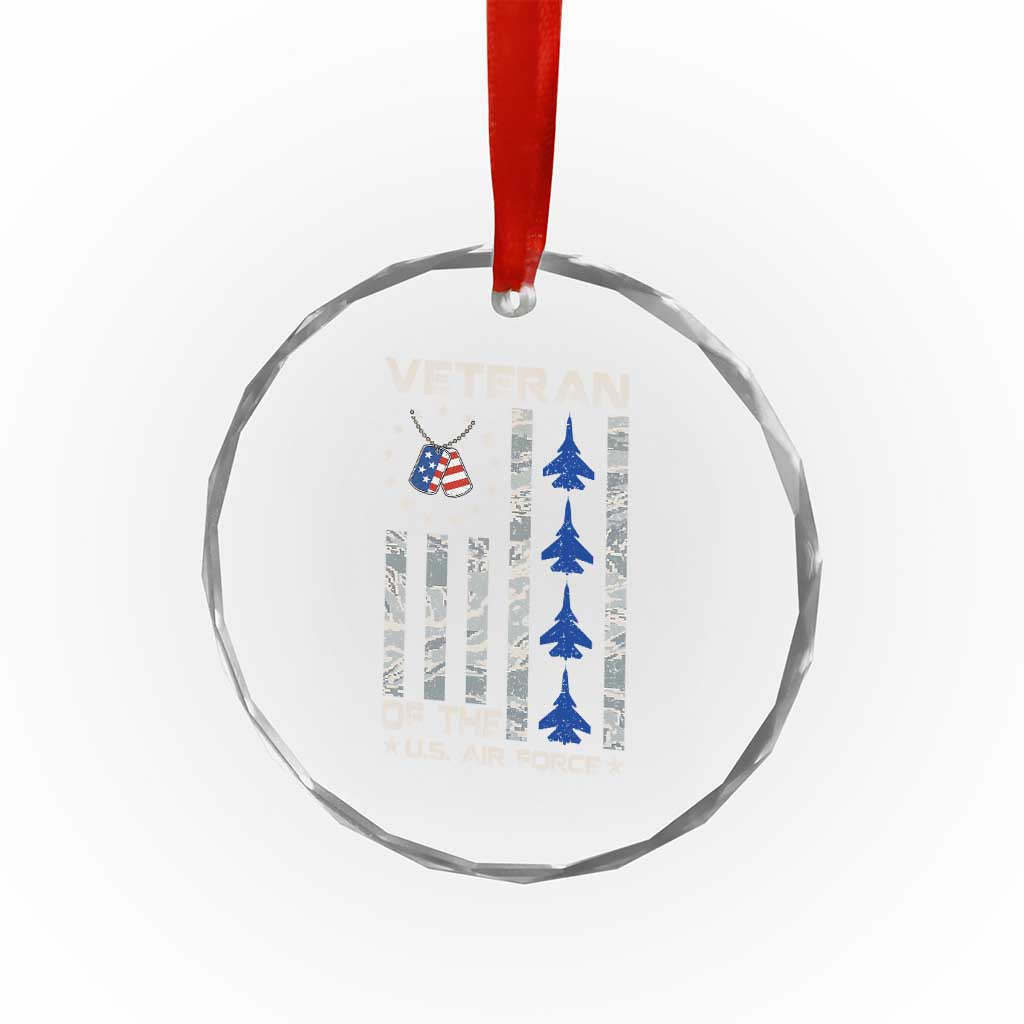 Veteran Of The US Air Force Crystal Glass Ornament Vintage Camo USA Flag Veterans - Wonder Print Shop
