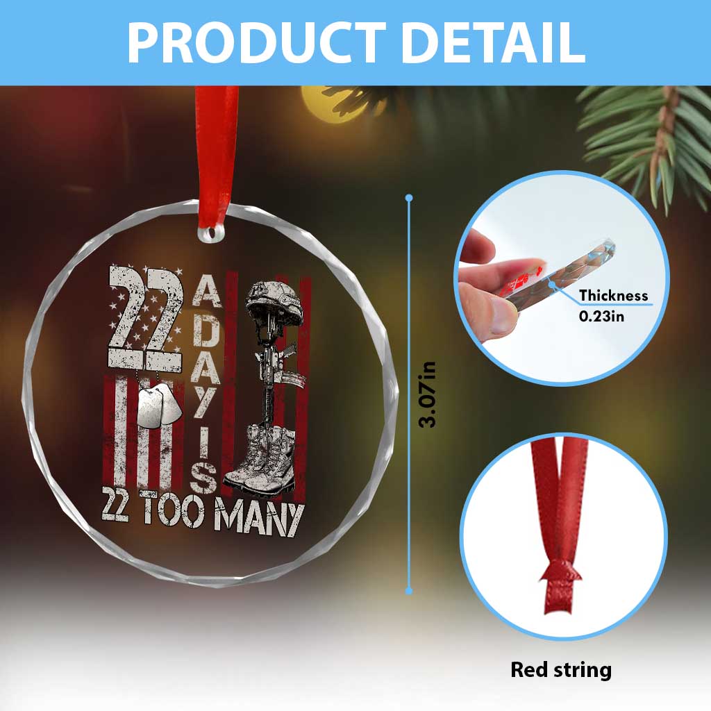 Veteran Suicide Awareness Crystal Glass Ornament 22 A Day Is 22 Too Many - Wonder Print Shop
