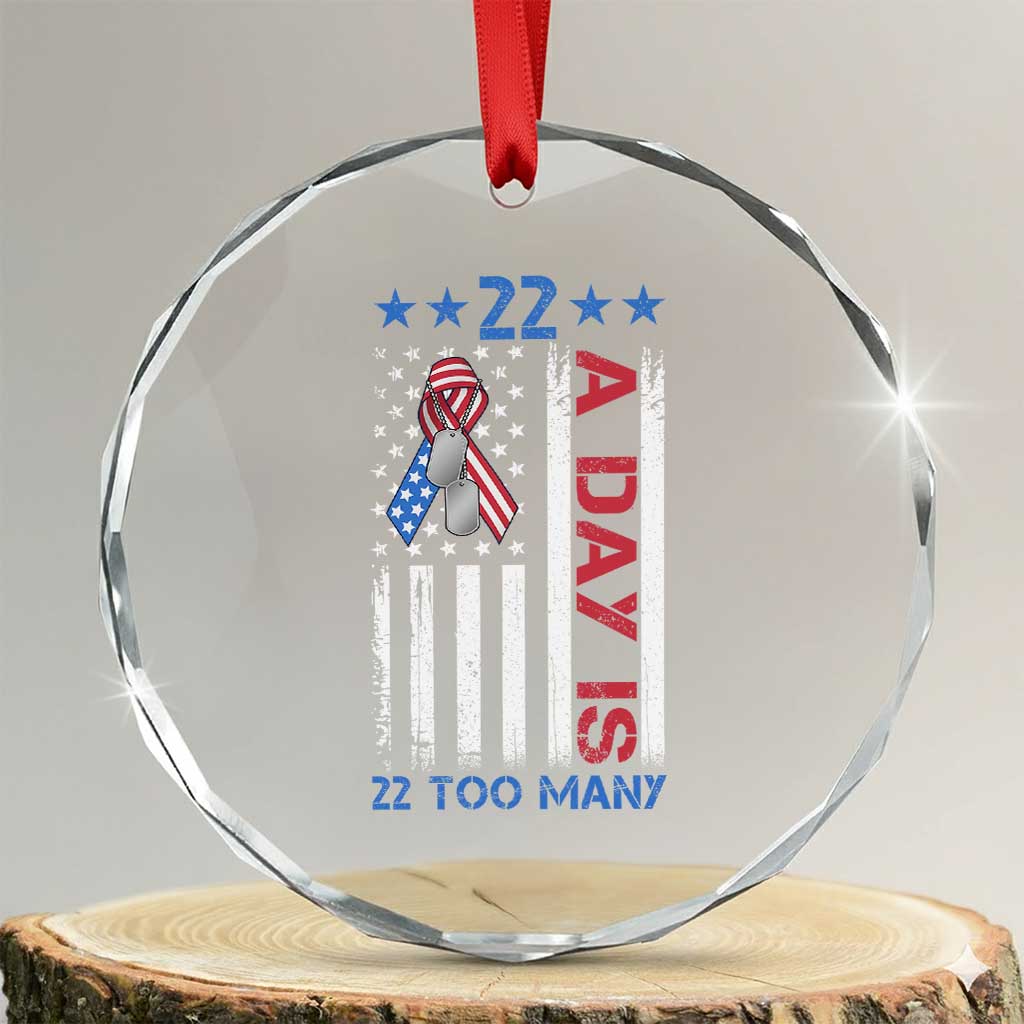 Veteran Suicide Awareness Crystal Glass Ornament 22 A Day Is 22 Too Many American Flag - Wonder Print Shop
