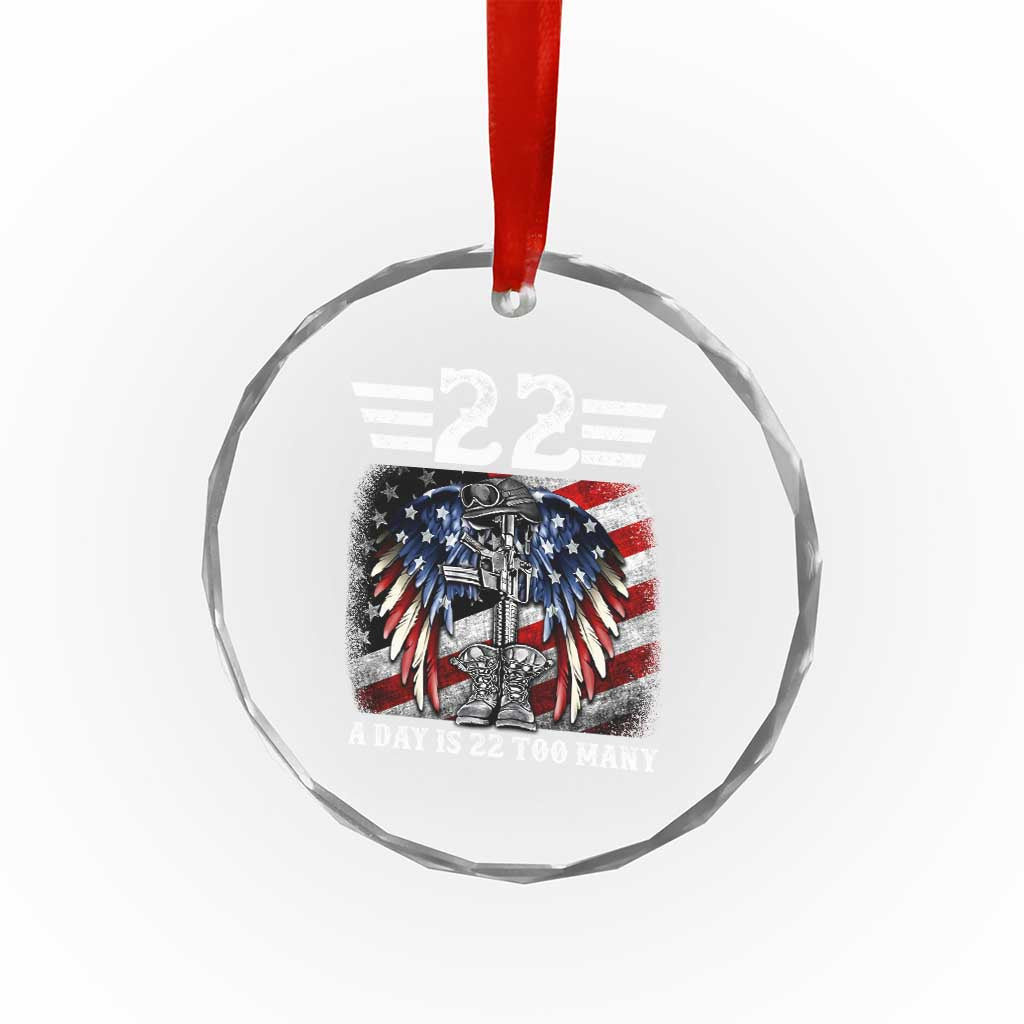 Veteran Suicide Awareness Crystal Glass Ornament 22 A Day Is 22 Too Many Vintage American Flag - Wonder Print Shop