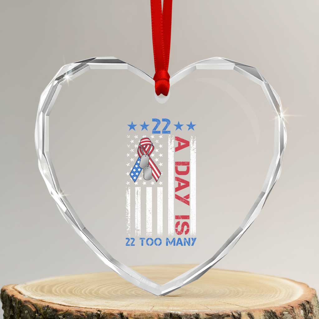 Veteran Suicide Awareness Heart Crystal Glass Ornament 22 A Day Is 22 Too Many American Flag - Wonder Print Shop