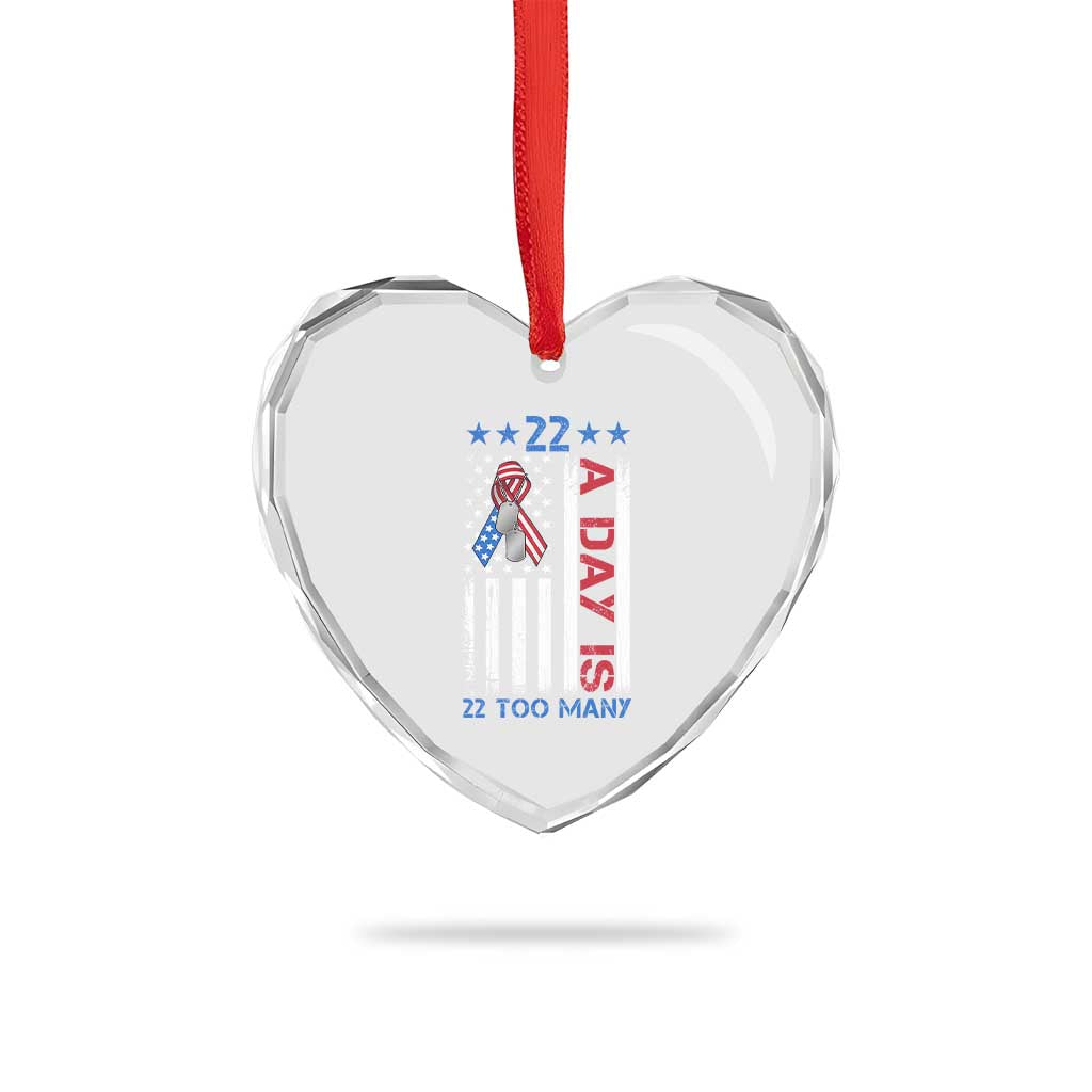 Veteran Suicide Awareness Heart Crystal Glass Ornament 22 A Day Is 22 Too Many American Flag - Wonder Print Shop