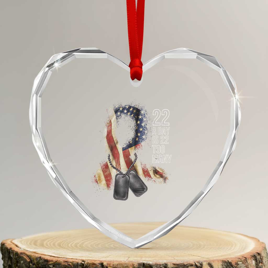 Veteran Suicide Awareness Heart Crystal Glass Ornament 22 A Day Is 22 Too Many American Flag Ribbon - Wonder Print Shop