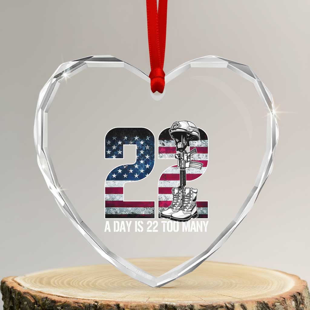 Veteran Suicide Awareness Heart Crystal Glass Ornament 22 A Day is 22 Too Many Veteran Lives Matter - Wonder Print Shop