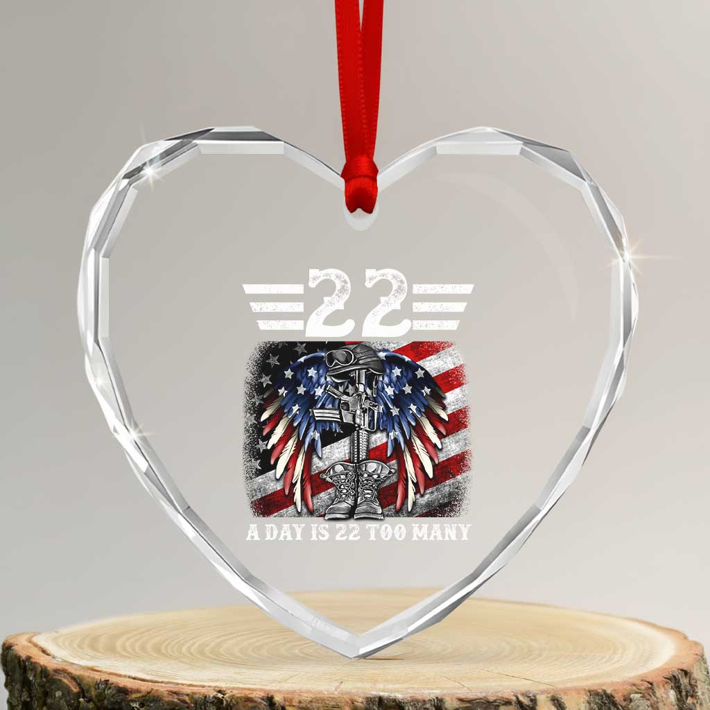 Veteran Suicide Awareness Heart Crystal Glass Ornament 22 A Day Is 22 Too Many Vintage American Flag - Wonder Print Shop