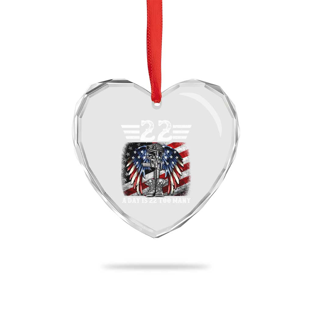 Veteran Suicide Awareness Heart Crystal Glass Ornament 22 A Day Is 22 Too Many Vintage American Flag - Wonder Print Shop