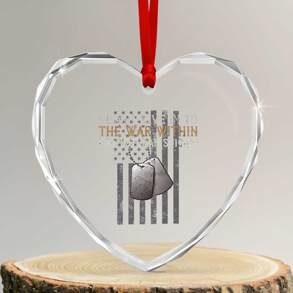 Veteran Suicide Awareness Heart Crystal Glass Ornament Do Not Give In To The War Within Patriotic US Flag - Wonder Print Shop