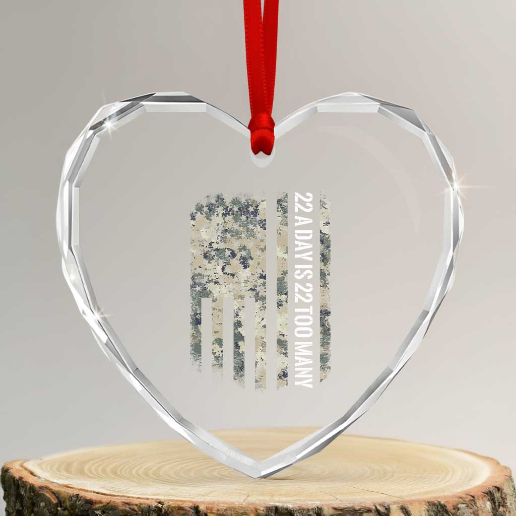 Veteran Suicide Awareness Heart Crystal Glass Ornament USA Flag 22 A Day Is 22 Too Many - Wonder Print Shop