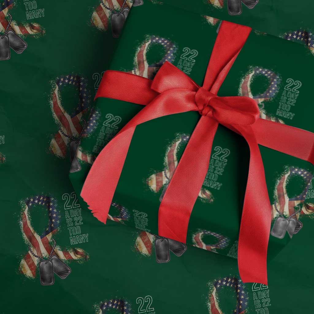 Veteran Suicide Awareness Wrapping Paper Roll 22 A Day Is 22 Too Many American Flag Ribbon - Wonder Print Shop