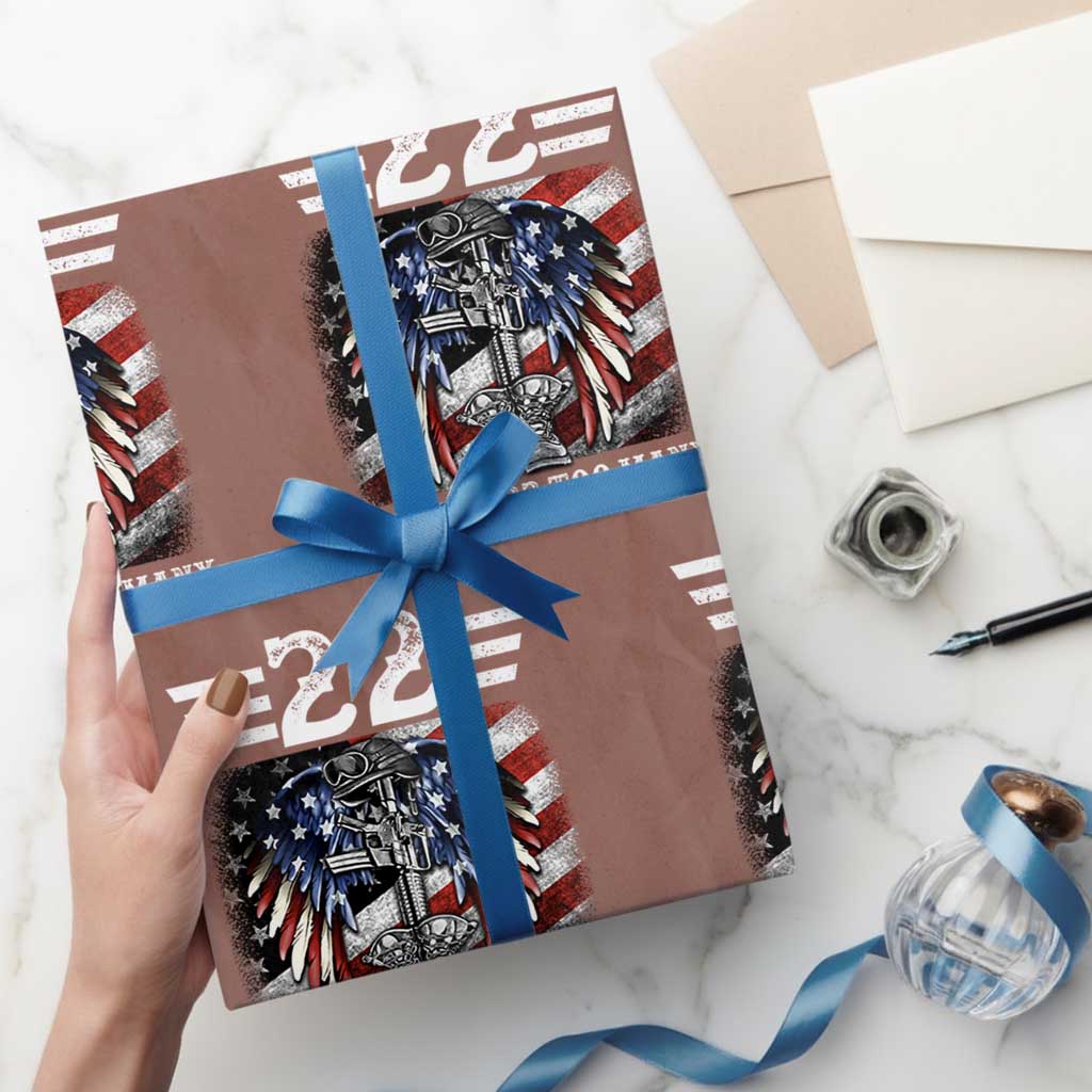 Veteran Suicide Awareness Wrapping Paper Roll 22 A Day Is 22 Too Many Vintage American Flag - Wonder Print Shop