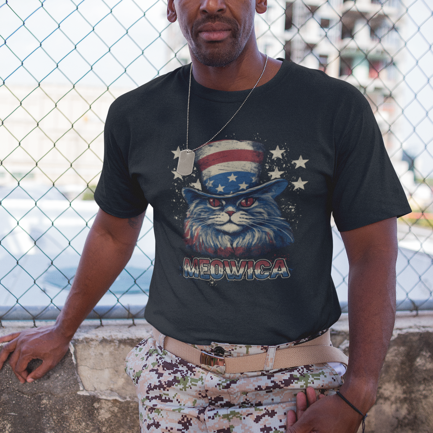 Meowica 4th of July Cat with Uncle Sam Hat US Patriotic T-Shirt, 4th off July Shirt, Gift for Cat Lover, Patriotic Shirt T Shirt - Wonder Print Shop