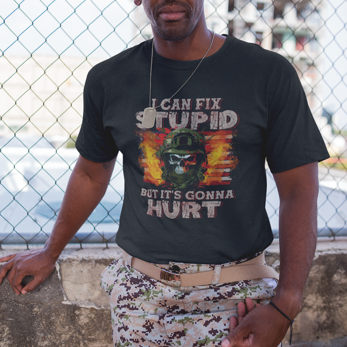 Soldier Skull T Shirt I Can Fix Stupid But It's Gonna Hurt Grumpy Veteran Skull - Wonder Print Shop