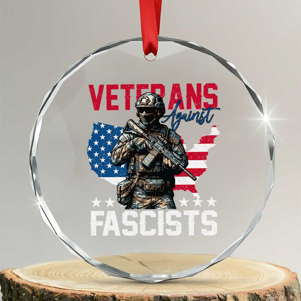 Veterans Against Fascists Crystal Glass Ornament Patriotic Soldier Vintage American Flag - Wonder Print Shop