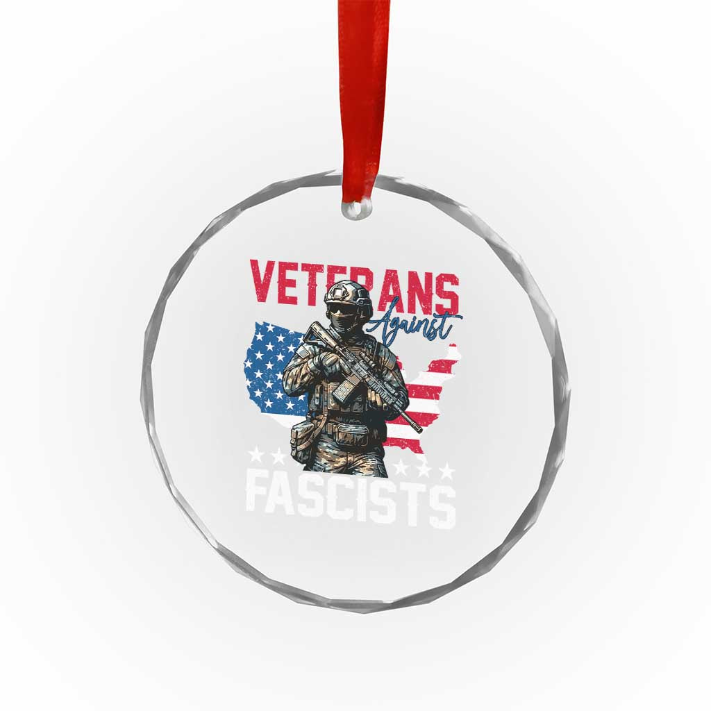 Veterans Against Fascists Crystal Glass Ornament Patriotic Soldier Vintage American Flag TS11