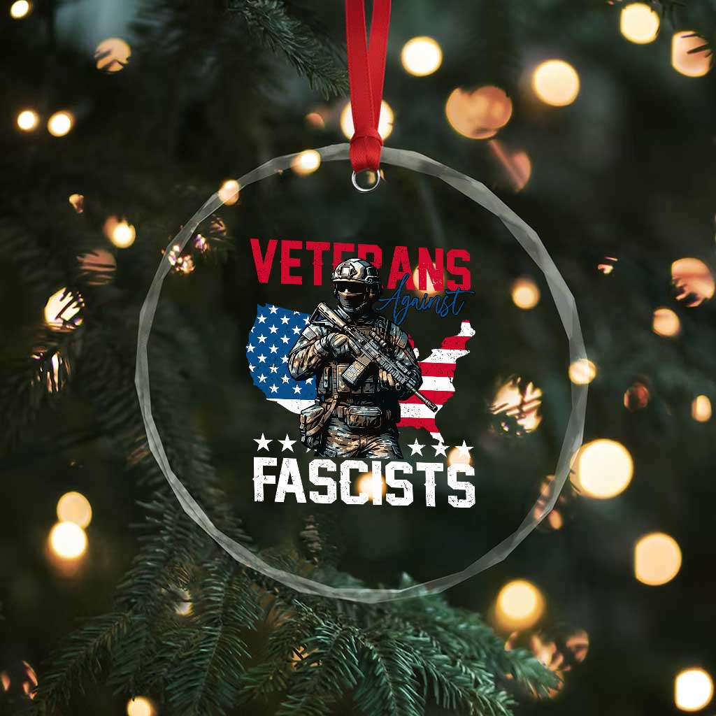 Veterans Against Fascists Crystal Glass Ornament Patriotic Soldier Vintage American Flag TS11