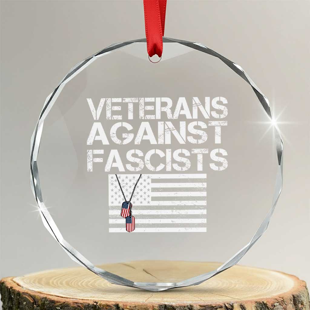 Veterans Against Fascists Crystal Glass Ornament Patriotic Soldier Vintage American Flag Dog Tag - Wonder Print Shop