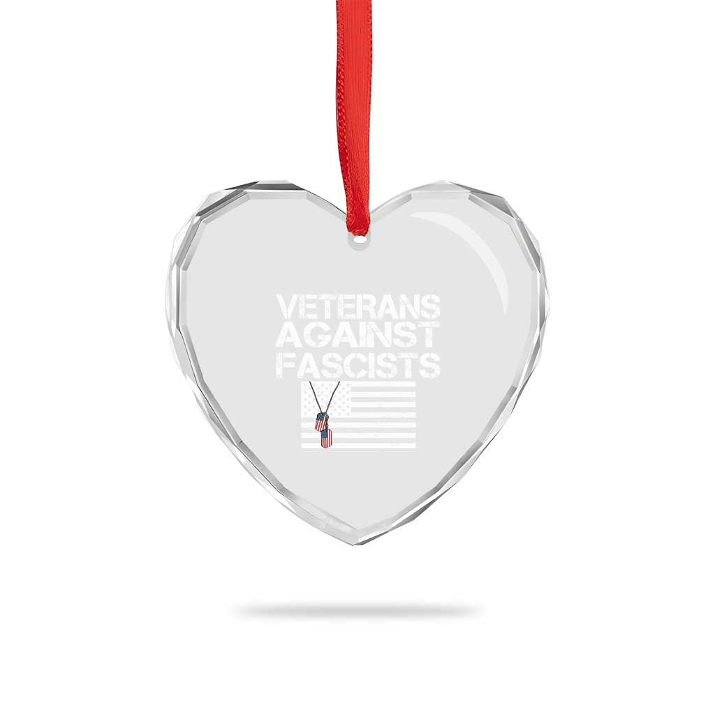 Veterans Against Fascists Heart Crystal Glass Ornament Patriotic Soldier Vintage American Flag Dog Tag - Wonder Print Shop