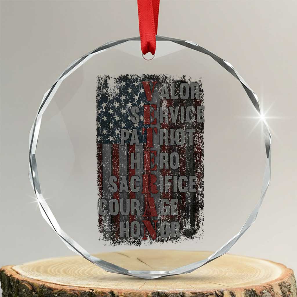 Veterans Valor Service Patriot Hero Sacrifice Courage Honor Crystal Glass Ornament American Flag - Wonder Print Shop