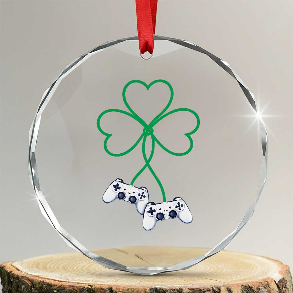 Video Game Lover St Patricks Day with Shamrock Controllers Crystal Glass Ornament