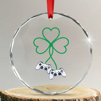 Video Game Lover St Patricks Day with Shamrock Controllers Crystal Glass Ornament