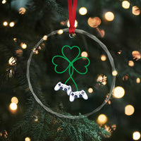 Video Game Lover St Patricks Day with Shamrock Controllers Crystal Glass Ornament